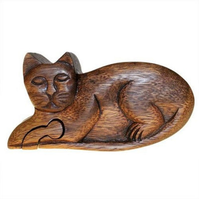 Bali Magic Cat Puzzle BoxHandcrafted Wooden Gift Hideaway from B&Q