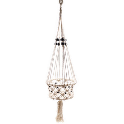 Large Beaded Macrame Pot HolderHandcrafted Plant Hanger from B&Q