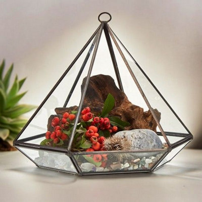  - Large Glass Diamond Terrarium For Succulents & Miniature Art