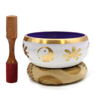 Large Yin & Yang Singing Bowl Set14Cm White & Purple Meditation Sound Therapy from B&Q