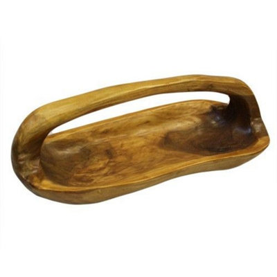 Hand-Carved Teak Root Bowl With HandleUnique Natural Art30Cm from B&Q