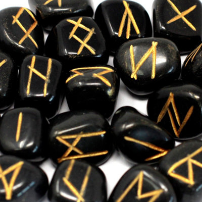  - Black Agate Rune Stone Set In PouchMystical Divination Tools