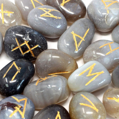 Mystical Grey Agate Rune Stone Set In Pouch25 Rune Symbols For Divination from B&Q