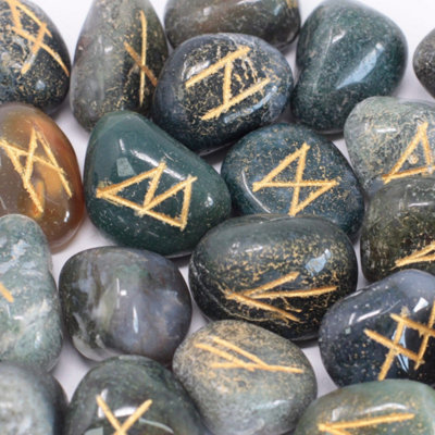Moss Agate Rune Stone Set In Pouch25 Mystical Divination Stones from B&Q