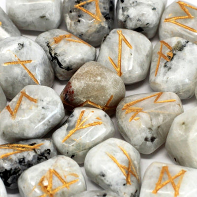 Rainbow Moonstone Rune Stone Set In PouchMystical Divination Tools from B&Q
