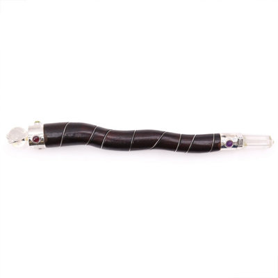 Natural Curved Wood & Rock Quartz Wand For Healing & Meditation (22Cm) from B&Q