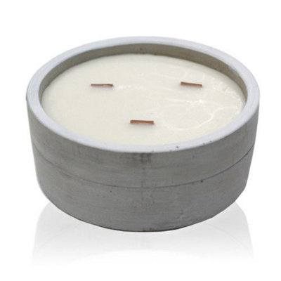  - Large Round Patchouli & Dark Amber Concrete Candle With Wooden Wick