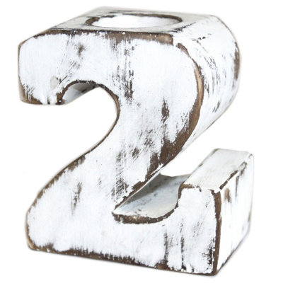 Wooden Birthday Number 2 Candle HolderHandmade Bali Decor from B&Q