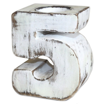 Wooden Birthday Number 5 Candle HolderHandmade Bali Decor from B&Q
