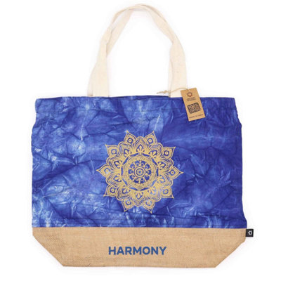  - All Natural Blue Stonewash Mandala Tote Bag For Eco-Friendly Carrying