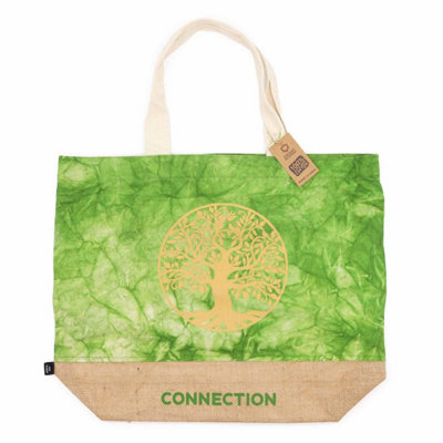  - Eco-Friendly Green Stonewash Jute Tote With Tree Of Life