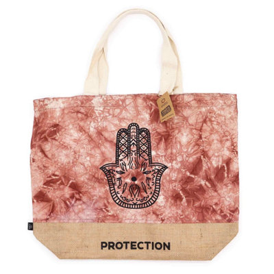  - All Natural Terracotta Stonewash Jute Bag With Hamsa & Protection Symbol
