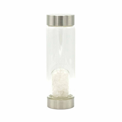 Crystal Infused Glass Water Bottle With Clear Quartz ChipsStylish & Durable from B&Q