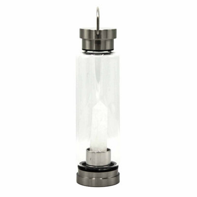 Crystal Infused Glass Water Bottle With Clear Quartz Obelisk from B&Q