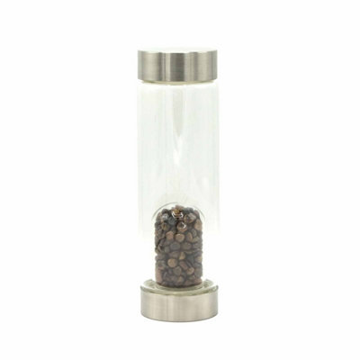 Crystal Infused Glass Water Bottle With Tiger's Eye ChipsStylish & Durable from B&Q