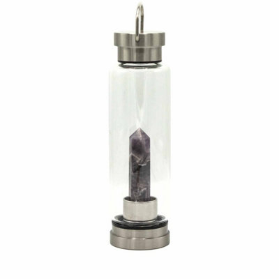 Crystal Infused Amethyst Glass Water Bottle For Relaxation & Calm from B&Q