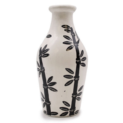 Lombok Bamboo Motif Ceramic VaseHandmadeDecorative & Durable from B&Q
