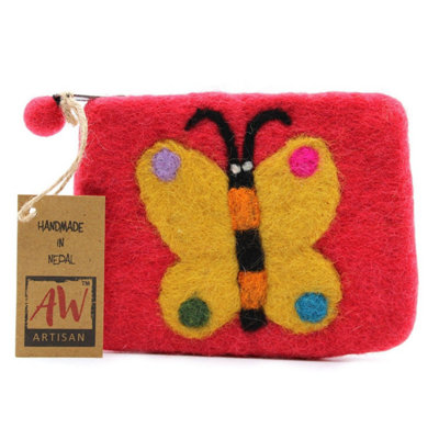 Natural Felt Zipper Pouch With Butterfly DesignGift & Storage from B&Q