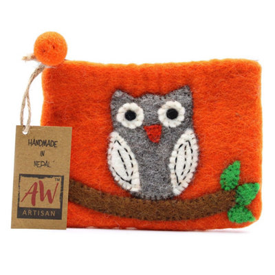 Natural Felt Zipper Pouch With Owl On BranchCute & Durable Storage from B&Q