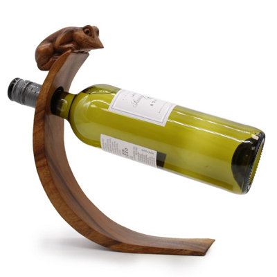  - Frog Wooden Balance Wine HolderHandcrafted Natural Suar Wood Gift