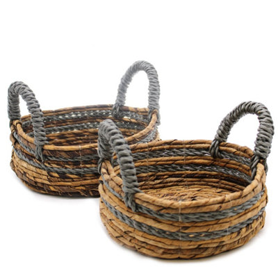  - Set Of 2 Handwoven Banana Leaf & Raffia Storage Baskets