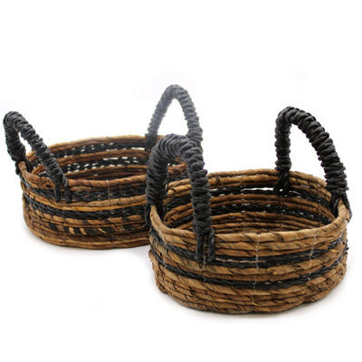  - Set Of 2 Handwoven Banana Leaf & Raffia Baskets For Home & Decor