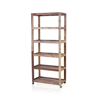 Handmade Recycled Teak 6 Shelf Display With Casters Bali from B&Q