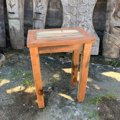 Handmade Recycled Teak Tall Display Table Rustic Bali End Table from B&Q