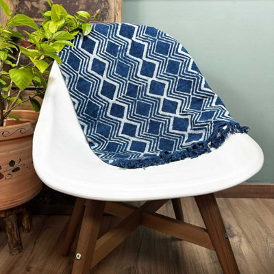 Handmade Indigo Runner 170X60Cm With Heerak PatternElegant Woven Decor from B&Q