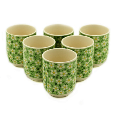  - Herbal Tea Cups SetGreen Daisy6 Petite Handleless Cups