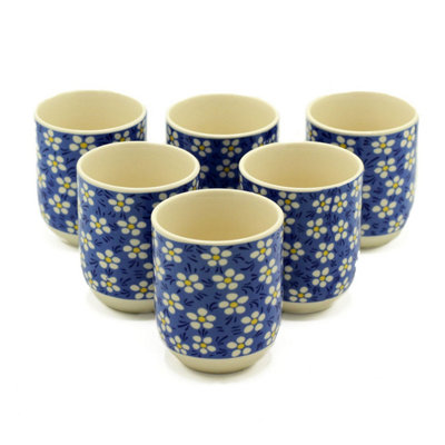  - Blue Daisy Herbal Tea Cups SetPetiteHandlelessPerfect For Tea & Gifts