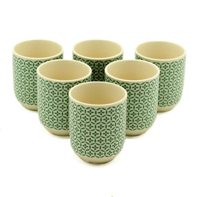  - Herbal Tea Cups SetGreen Mosaic6 Petite Handleless Tea Mugs