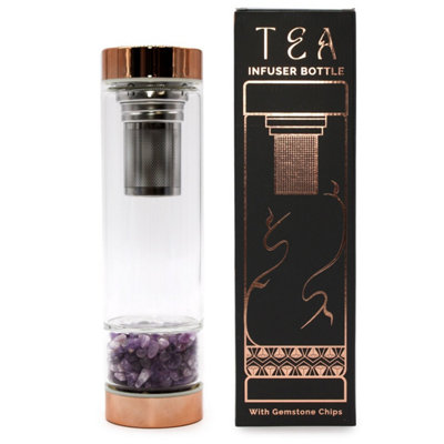 Crystal Glass Rose Gold Tea Infuser Bottle With Amethyst Gemstones500Ml from B&Q