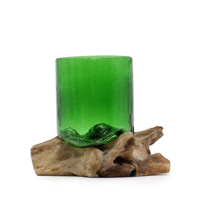  - Eco-Friendly Recycled  Bottle Glass On Wooden Base