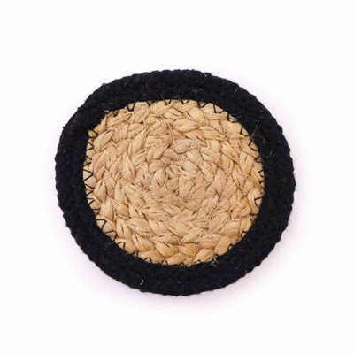 Natural Jute & Cotton Coasters Set Of 4Black BorderRustic Modern Decor from B&Q