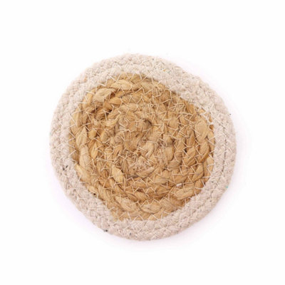 Natural Jute & Cotton Coasters SetIvory Border4 Pack from B&Q