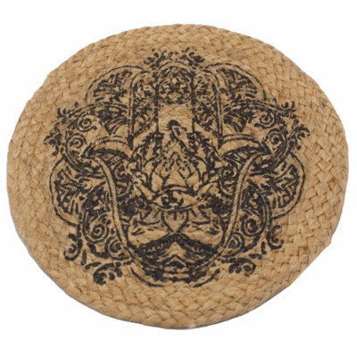 Natural Jute Place Mat With Hamsa PrintBoho Chic & Eco-Friendly from B&Q