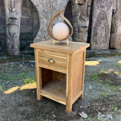 Handmade Recycled Teak Bedside Table Rustic Bali Nightstand from B&Q