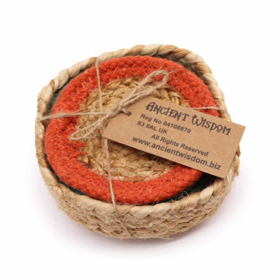 Natural Jute & Cotton Coaster Set6 Colorful Handcrafted Coasters In Basket from B&Q