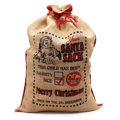 Festive Naughty & Nice Jute SackReusable Christmas Gift Bag For Kids from B&Q