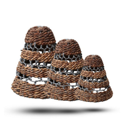  - Natural Banana Leaf And Grey Raffia Lamp Shade Set Of 3