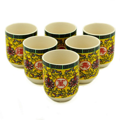  - Herbal Tea Cups SetLong Life Oriental Design6 Pcs