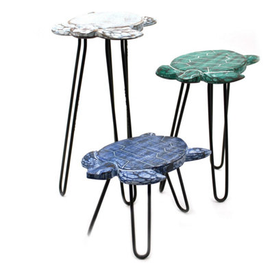 Set Of 3 Wooden Plant Stands With Hairpin LegsTurtles Design from B&Q