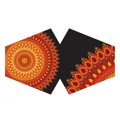 B&Q Reusable Orange Mandala Fashion Face Mask For Adults With Filter Pocket