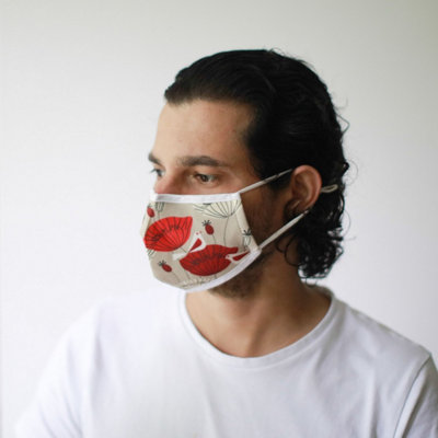 B&Q Reusable Fashion Face Mask - Oriental Poppies, Washable & Breathable
