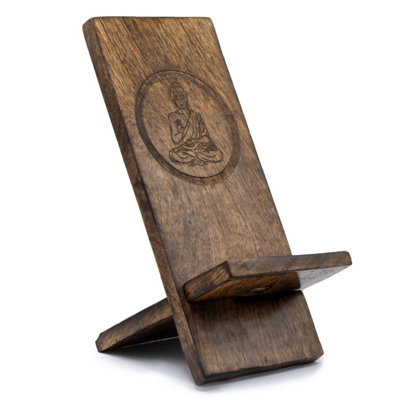 Eco-Friendly Wooden Buddha Phone StandHandcrafted Mango Wood Decor from B&Q
