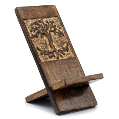 Hand-Carved Tree Of Life Wooden Phone StandEco-Friendly Mango Wood from B&Q