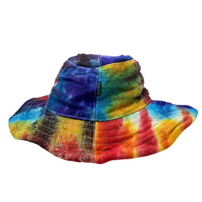  - Vibrant Tie-Dye Hemp & Cotton Boho Festival HatWired & Handcrafted