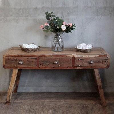 Handmade Recycled Teak Console Table Rustic Bali Entryway Decor from B&Q