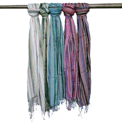  - Indian Boho Cotton Scarf With Gold ThreadRandom Colors22X72Cm